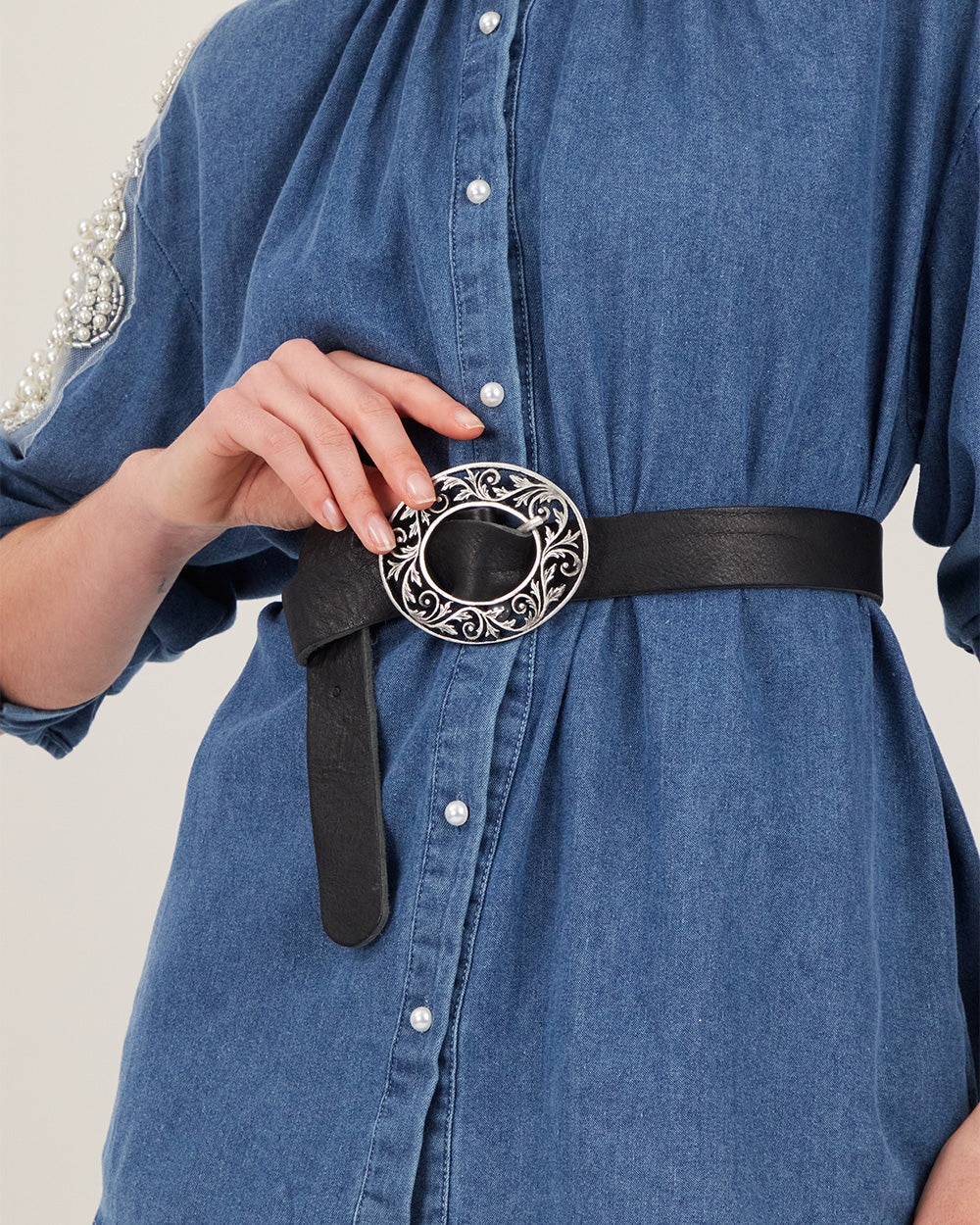 Blue Denim Pearl Blouse