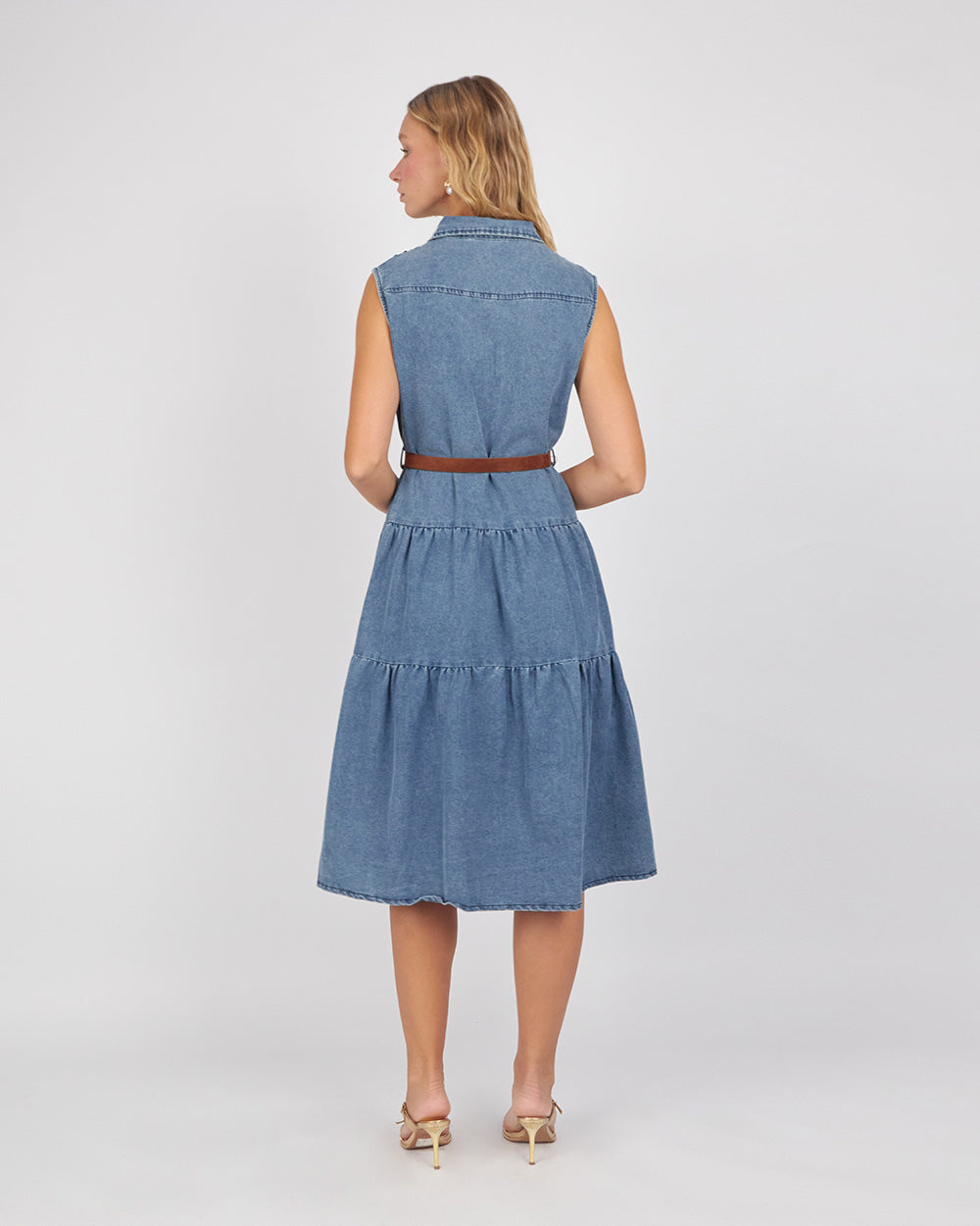 Blue Denim Dress With Black Flowers