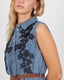 Blue Denim Dress With Black Flowers