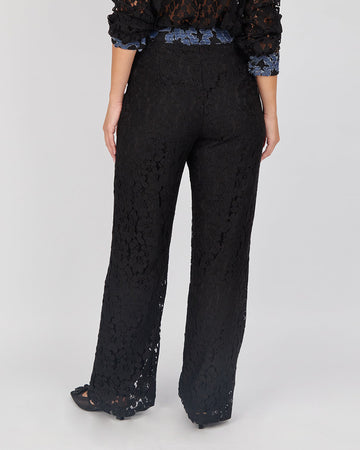 Black Lace Trousers With Blue Appliqués