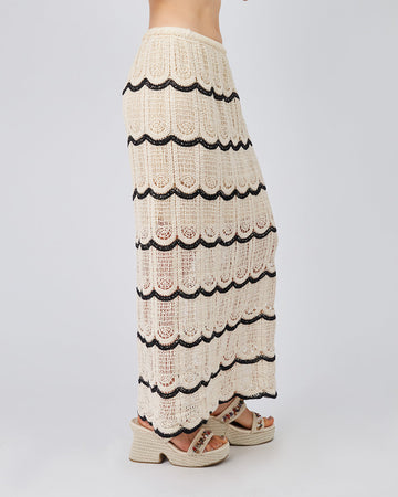 Cream Knitted Skirt Black Stripes