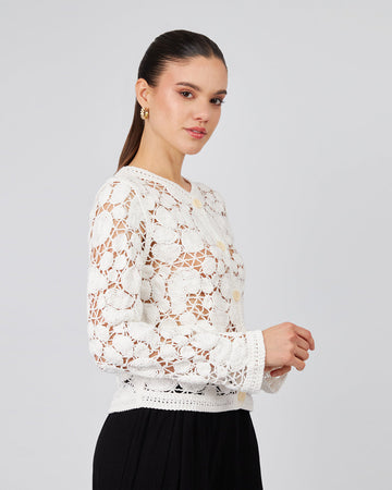 Cream Knitted Cardigan Round Neck