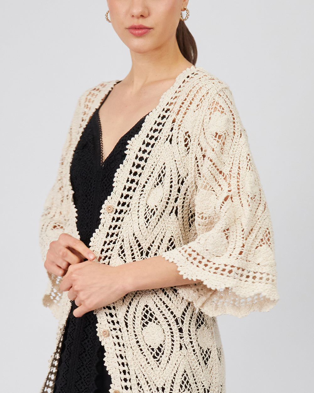 Cream Knitted Dress V-Neck