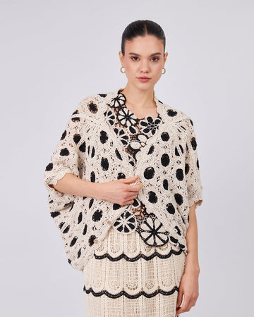 Cream Knitted Cardigan Black Pattern