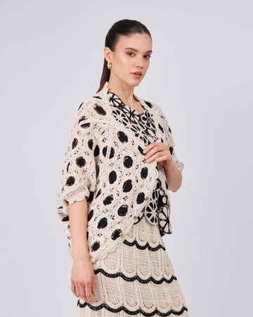 Cream Knitted Cardigan Black Pattern