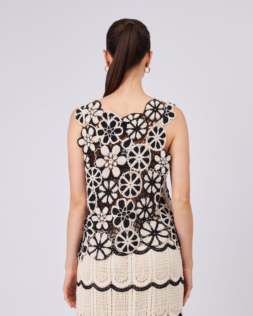 Cream Knitted Top Black Flowers