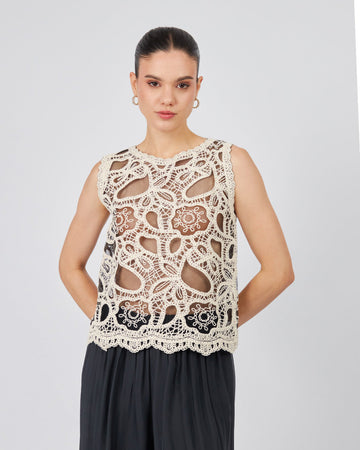 Cream Knitted Top Black