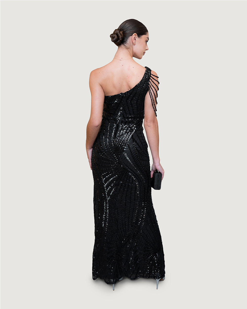 Black sequin long night dress