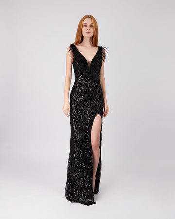 Black Sequin Dress Deep Neckline