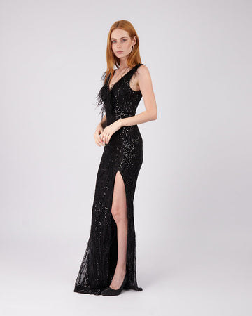 Black Sequin Dress Deep Neckline