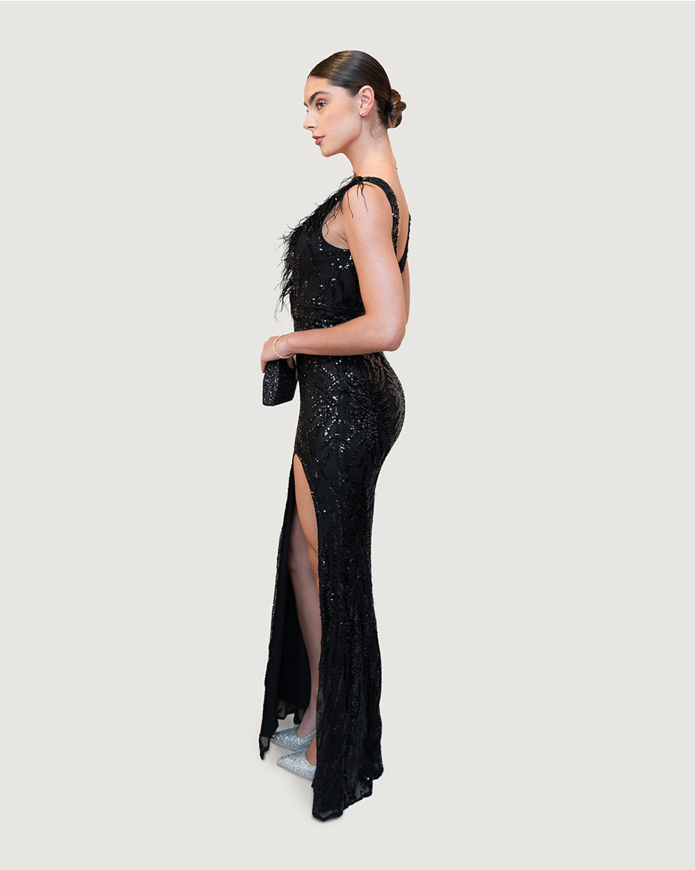 Black sequin long night dress