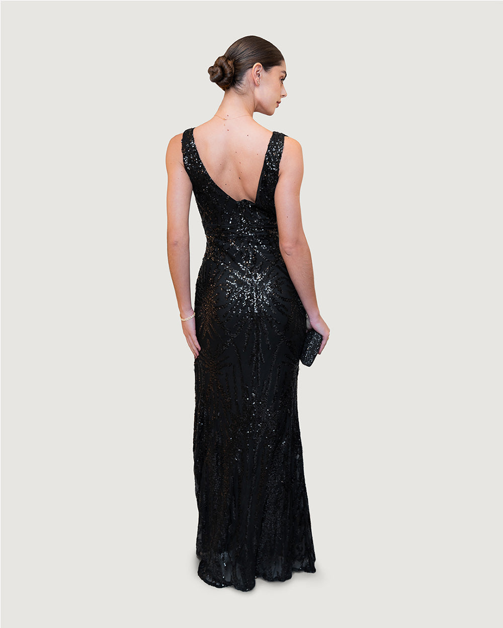 Black sequin long night dress