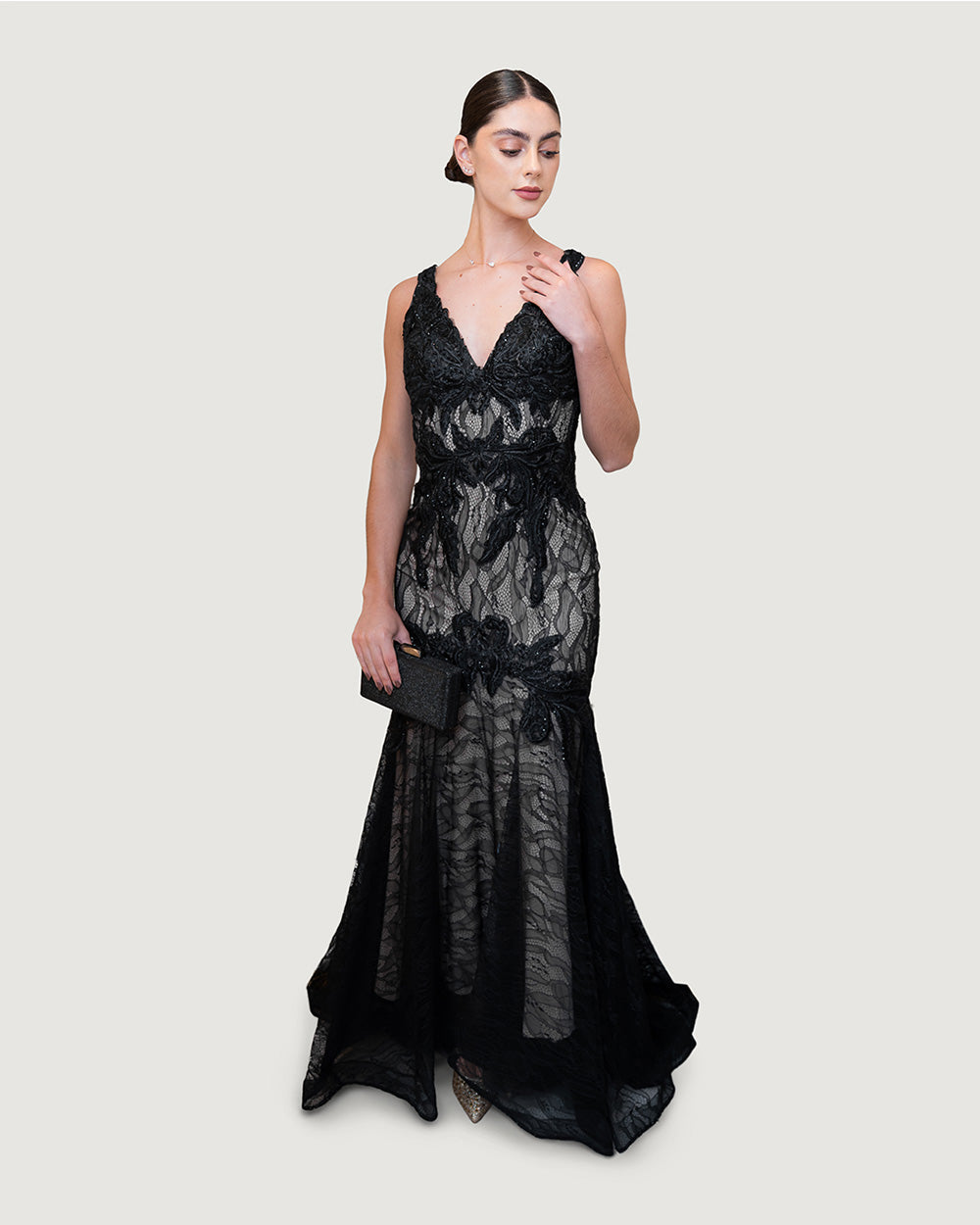 Black lace long dress sparkle