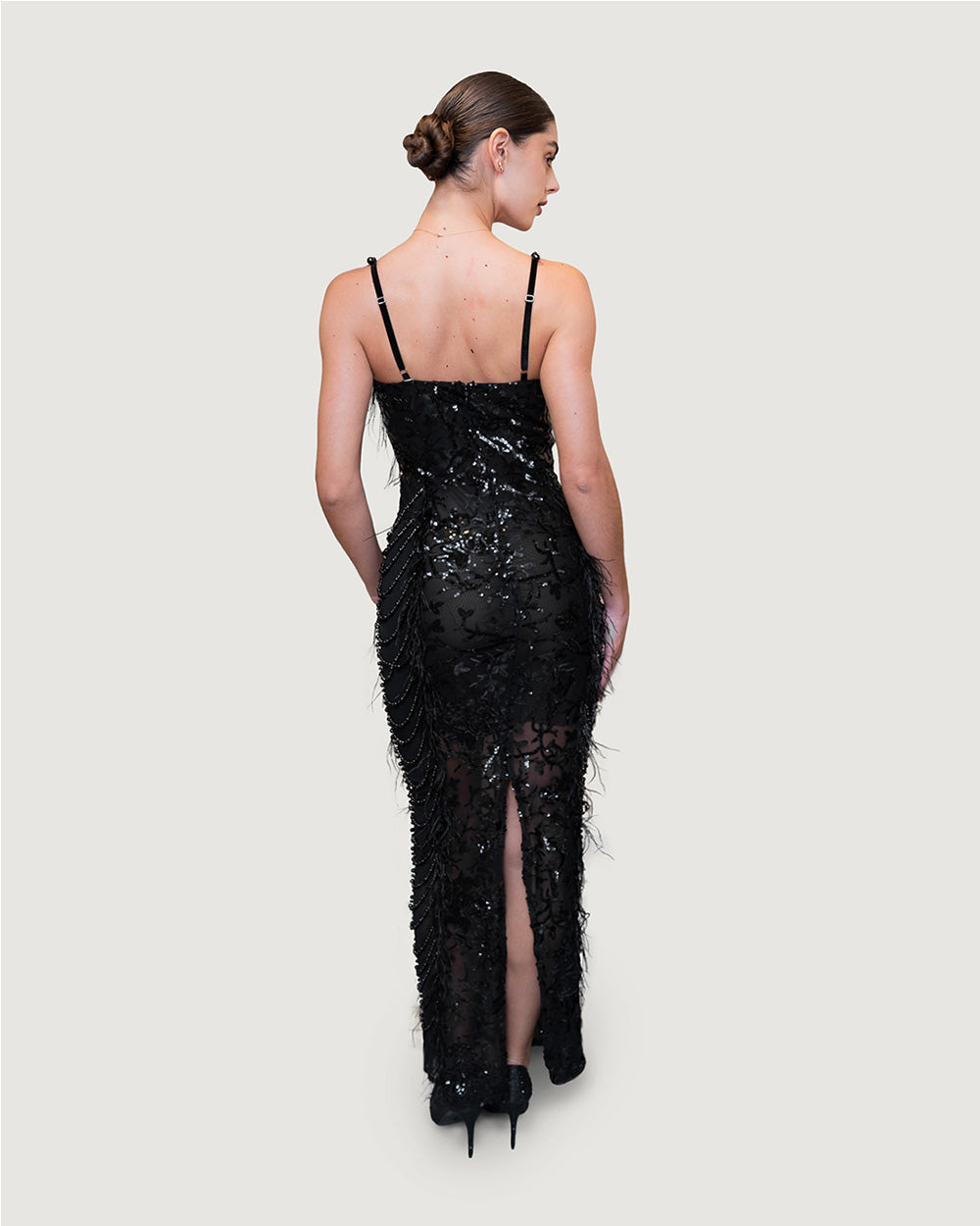 Black lace long dress