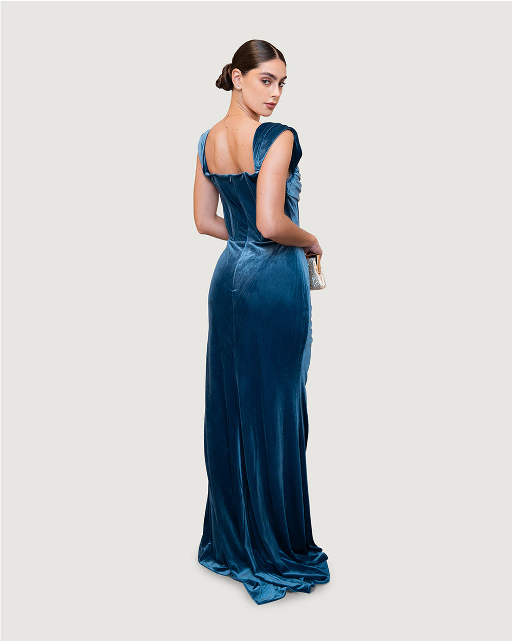 Blue velvet long dress