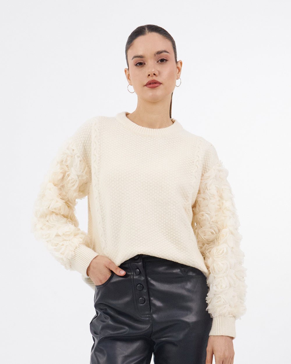 Cream 3D Floral Sweater