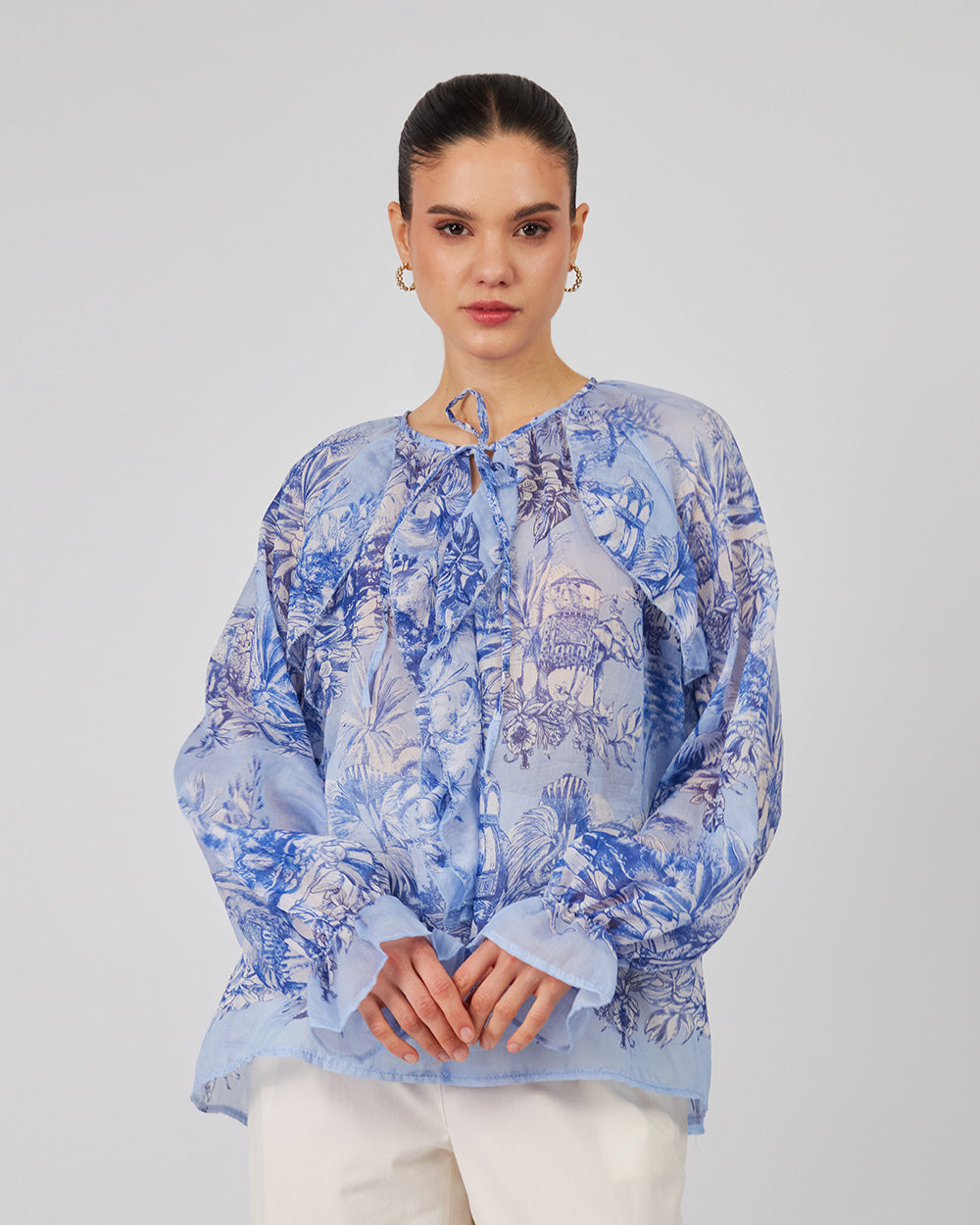 Light Blue Blouse Blue Flowers