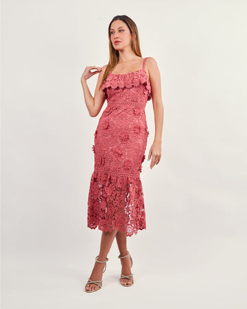 Pink flower midi dress