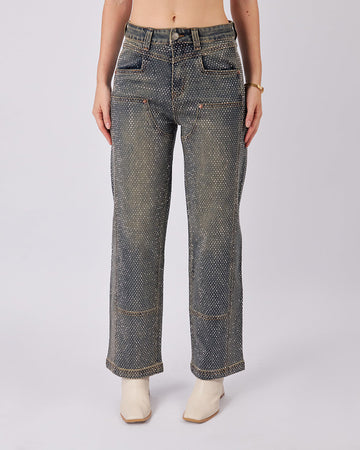 Full Sparkle Denim Green Blue Pants