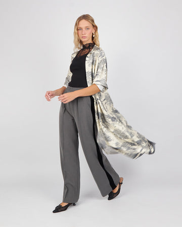 Pearl/Green Silk Print Safari Dress