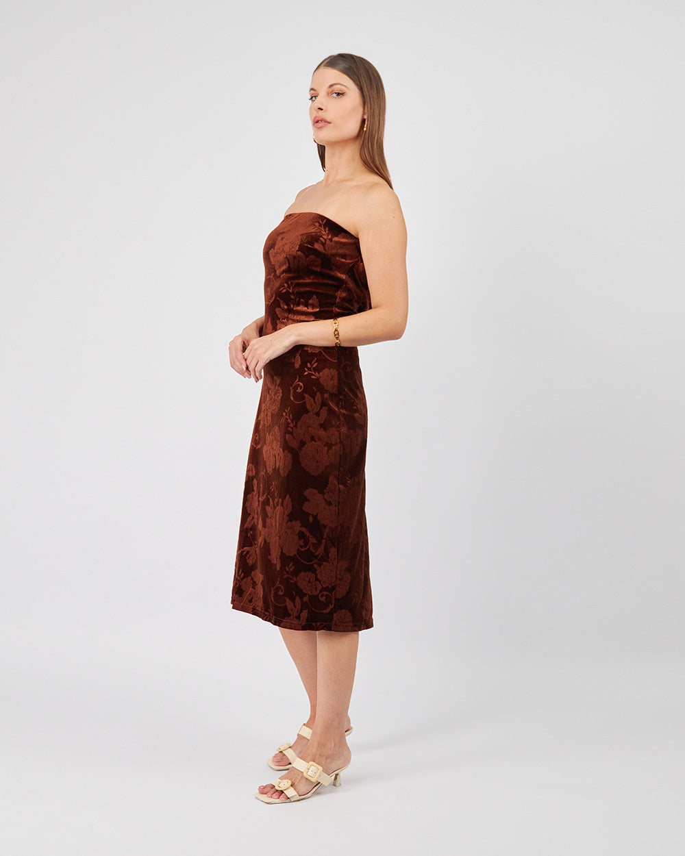 Brown Velvet Strapless Dress