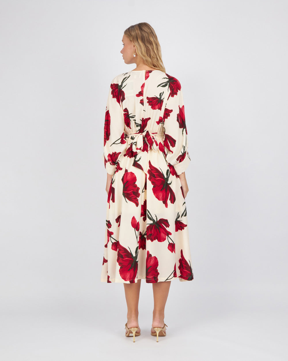 Ivory/Red Floral Batwing Dress