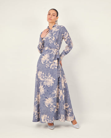 Blue/nude wrap dress