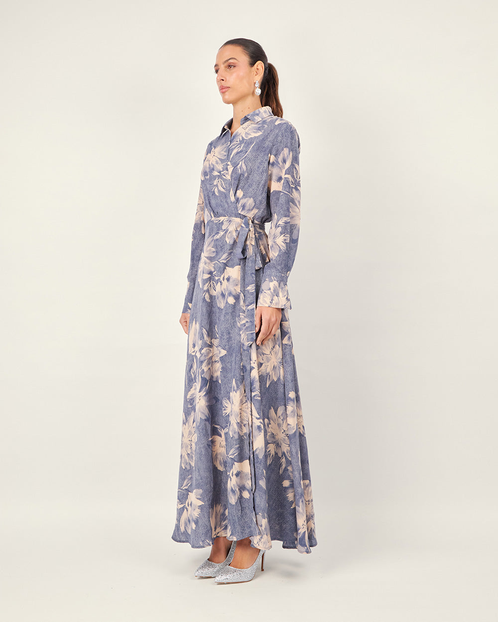 Blue/nude wrap dress