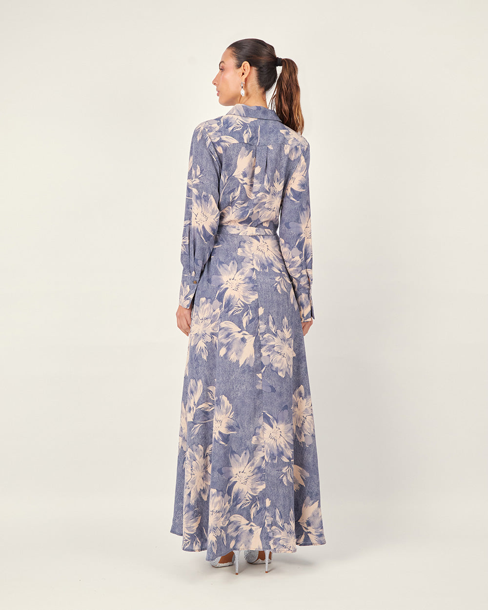 Blue/nude wrap dress