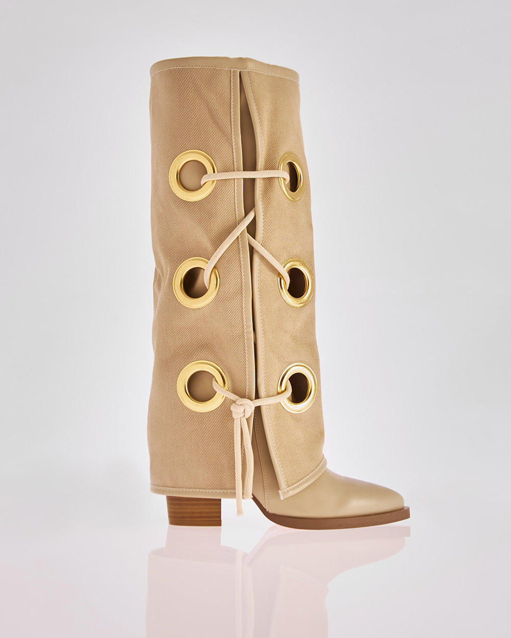 Beige hooped high boot
