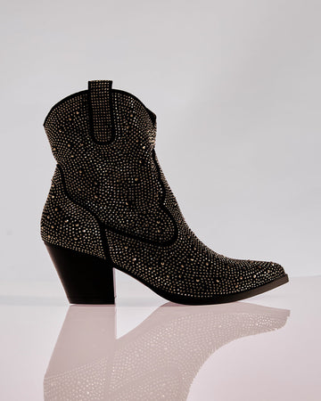 Black suede cowboy boot