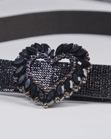 Black Suede Belt Heart Buckle