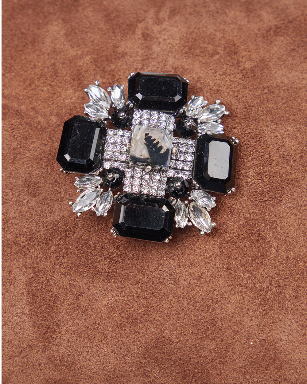Silver And Black Cross Brooch