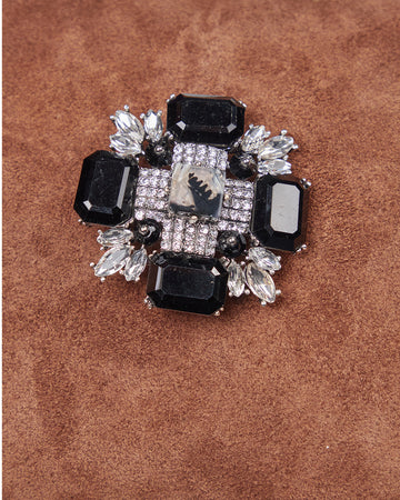 Silver And Black Cross Brooch