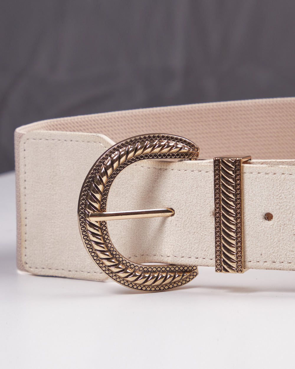 Beige Suede And Elastic Belt