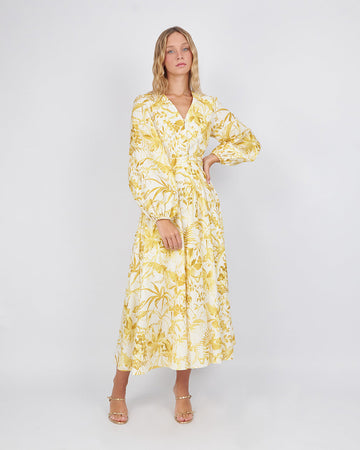 Yellow Dress With Leaf Print