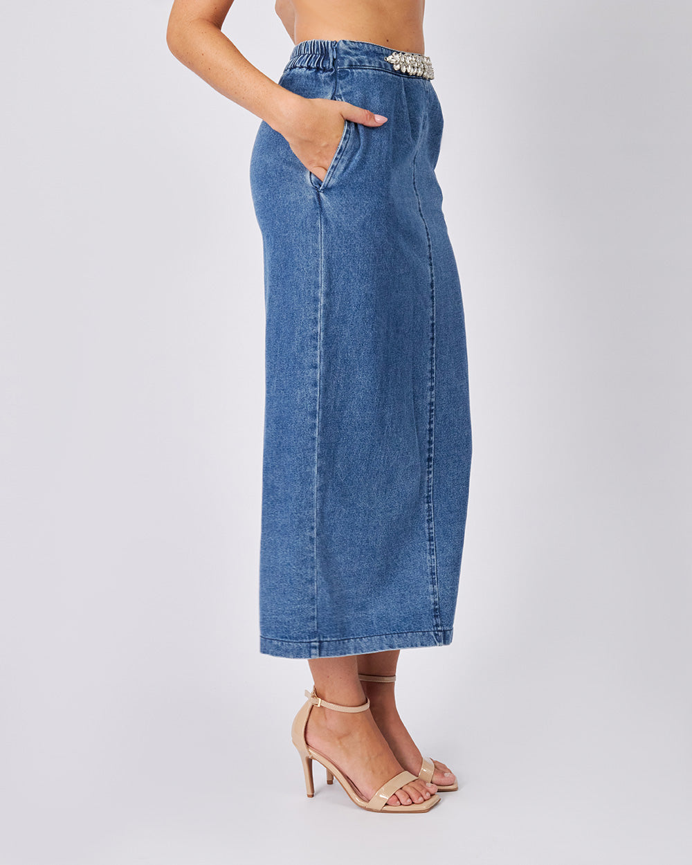 Blue Denim Skirt Rhinestones