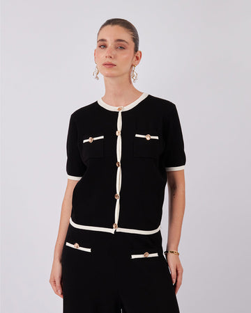 Black Knitted Top With Trim