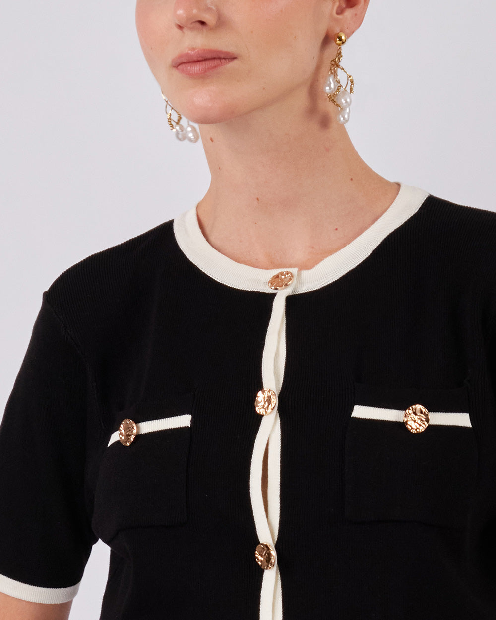 Black Knitted Top With Trim