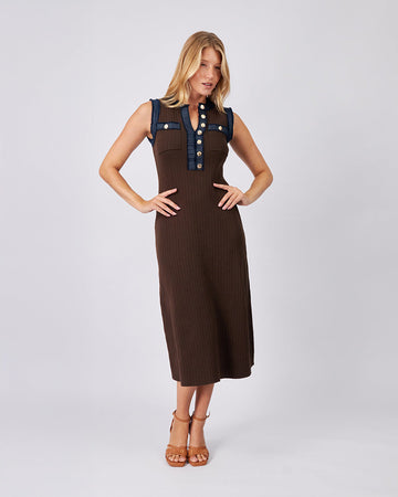 Brown Ribbed Long Dress