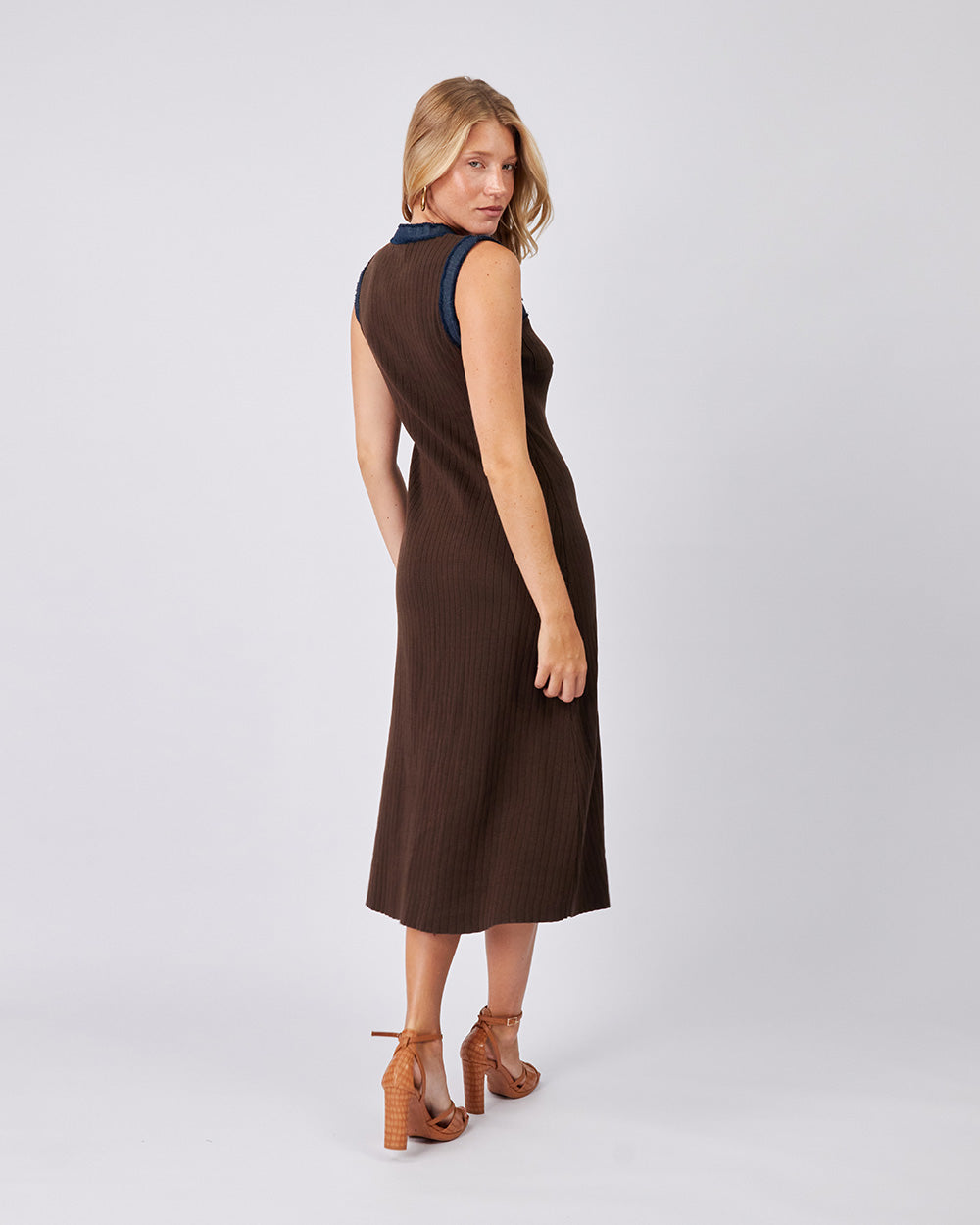 Brown Ribbed Long Dress