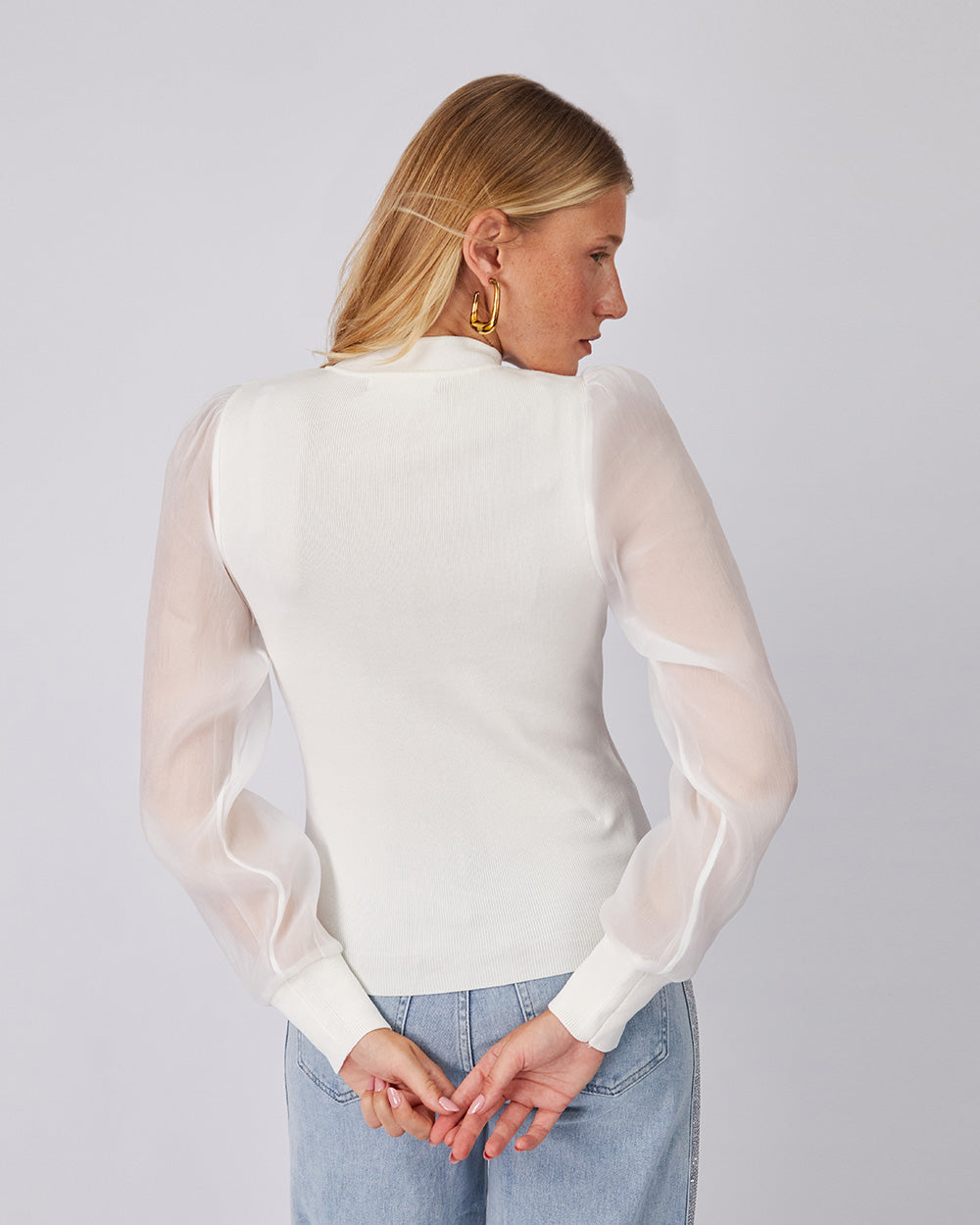 Pearl Knit Blouse Puff Sleeve