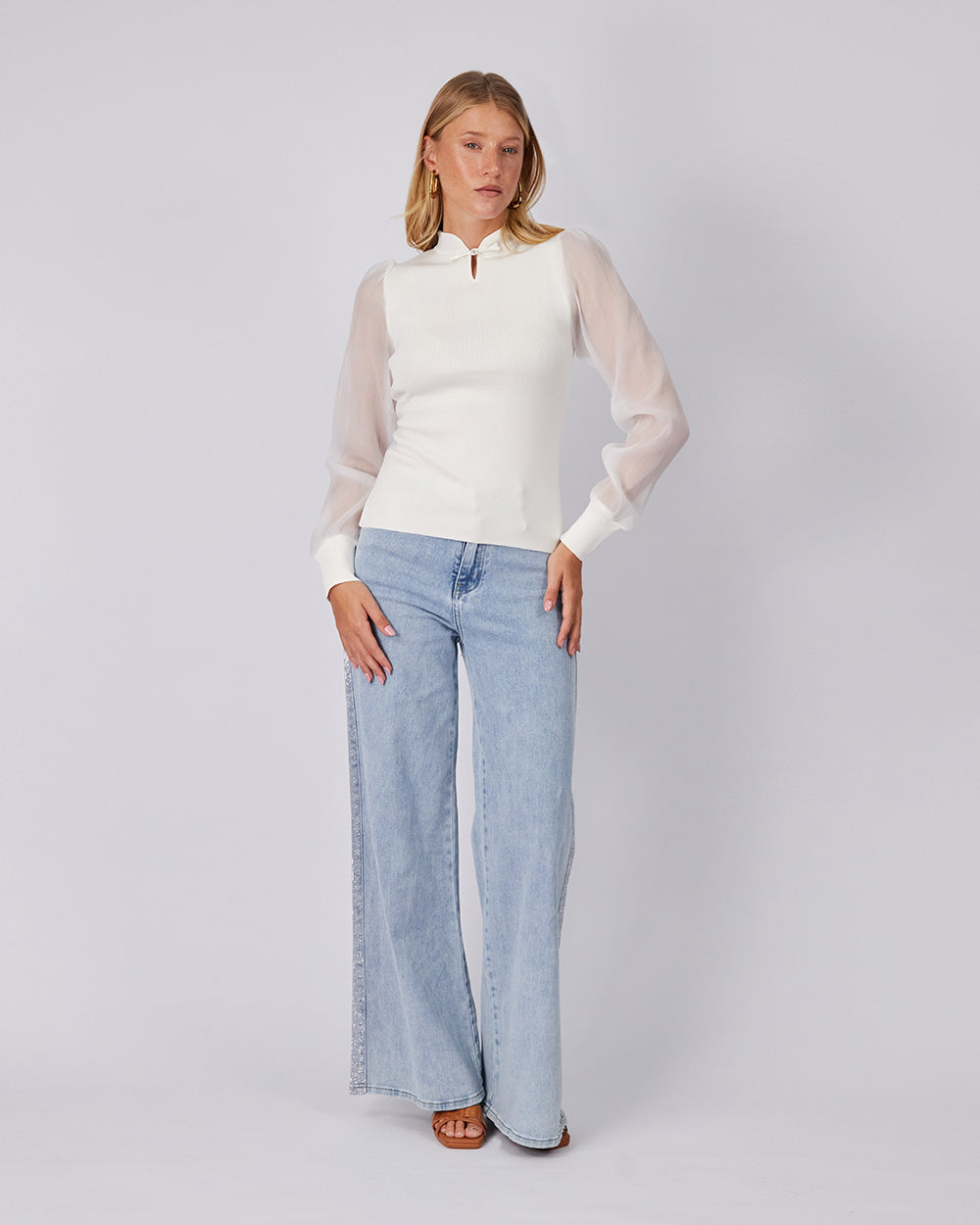 Pearl Knit Blouse Puff Sleeve