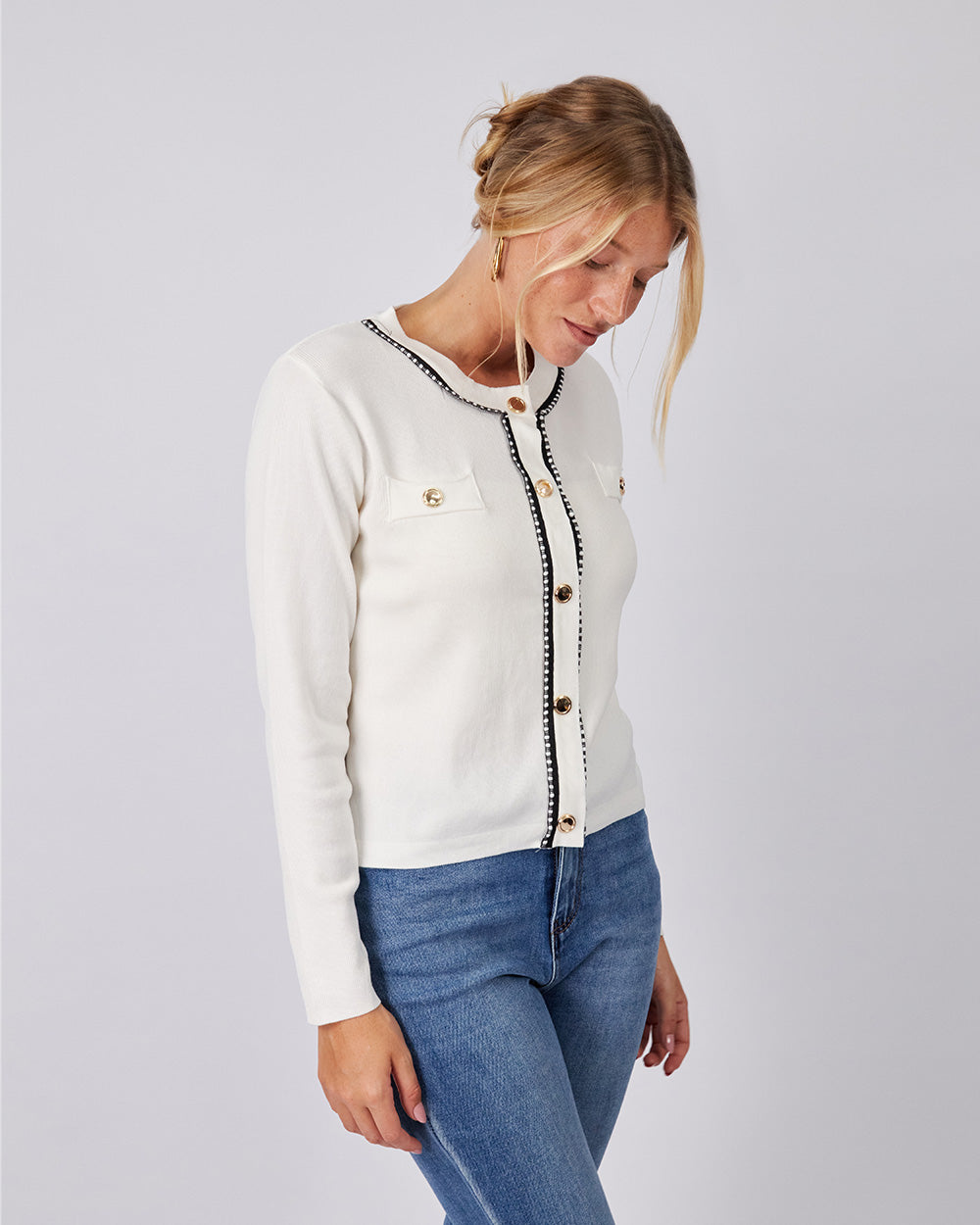 Pearl Cardigan Black Trim