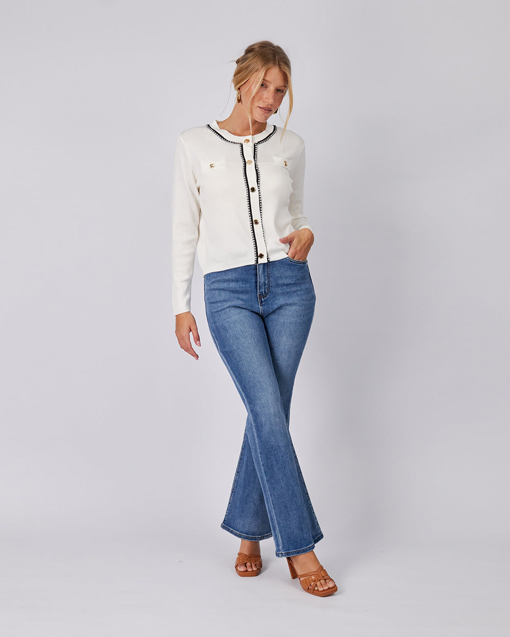 Pearl Cardigan Black Trim