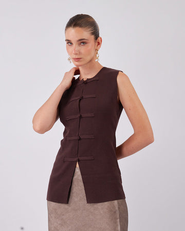 Chocolate Knit Vest Tang Buttons