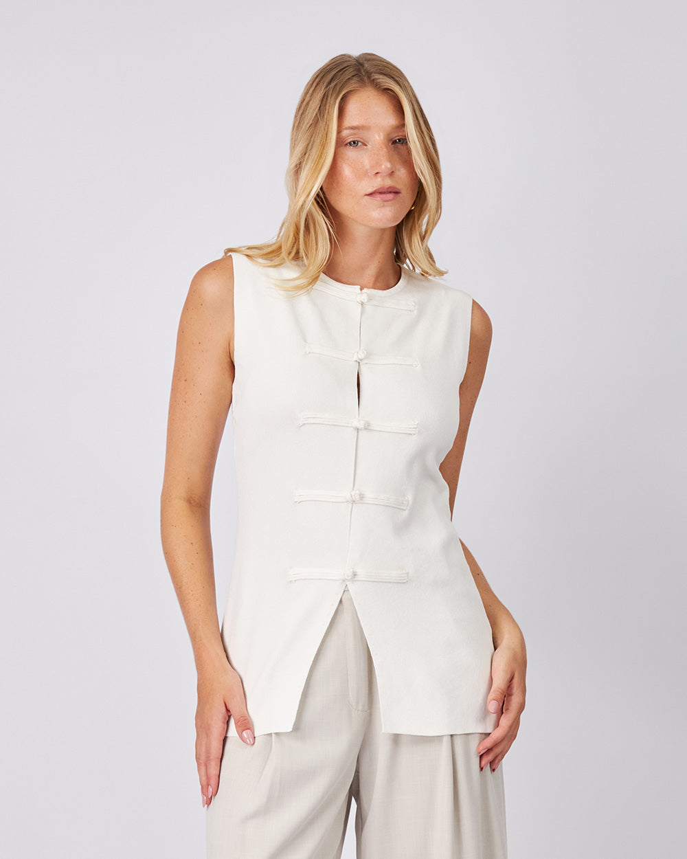 Cream Vest Tang Buttons