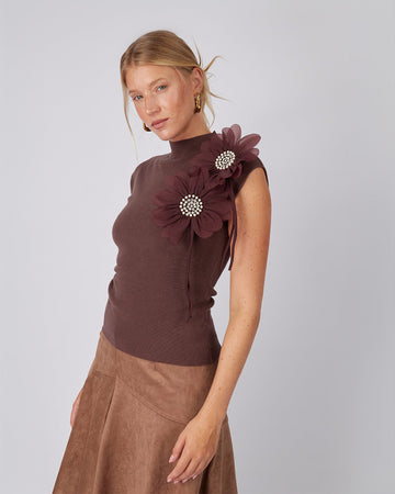 Brown Scalloped Knit Top