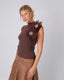 Brown Scalloped Knit Top