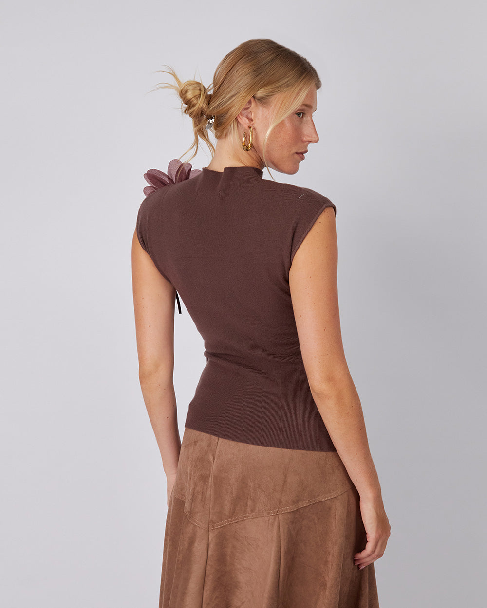 Brown Scalloped Knit Top